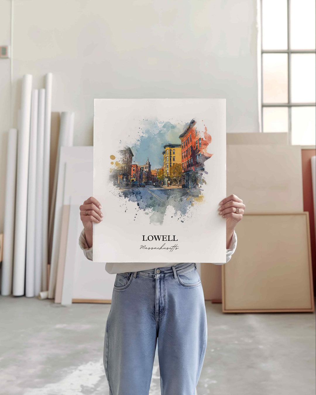 Lowell MA Wall Art, Lowell Print, Lowell Massachusetts Watercolor Art, Middlesex County Gift, Travel Print, Travel Poster, Housewarming Gift
