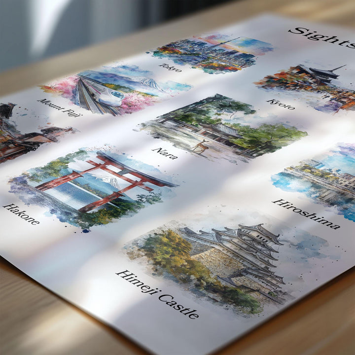 Tokyo, Japan – Watercolor Art Print Featuring Kyoto, Osaka, Mount Fuji, Nara, Hiroshima