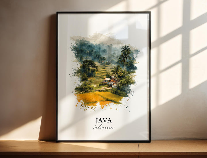 Java Indonesia Art, Indonesia Print, Indonesia Watercolor, Java Indonesia Gift, Indonesia Travel Print, Travel Poster, Housewarming Gift