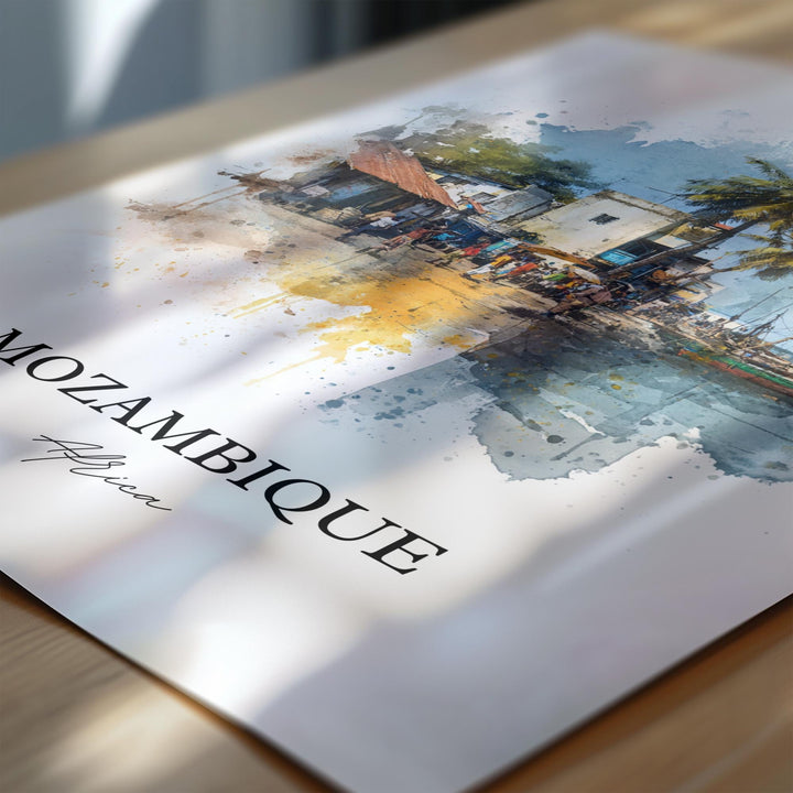 Mozambique Wall Art, Mozambique Print, Mozambique Watercolor Art, Mozambique Gift, Travel Print, Travel Poster, Housewarming Gift