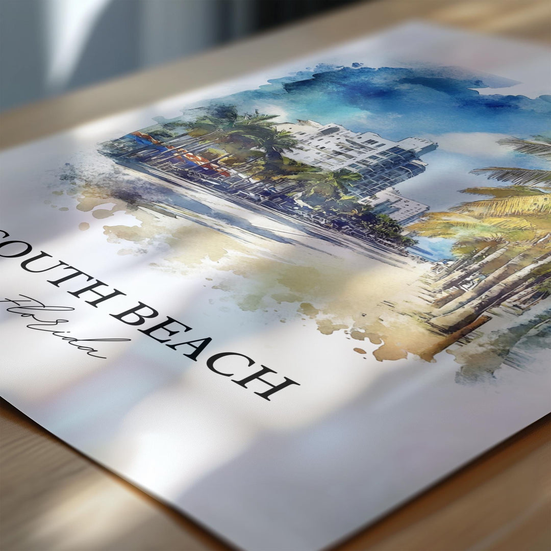 South Beach Wall Art, South Beach Print, Miami Watercolor Art, Miami Beach Gift, Travel Print, Travel Poster, Housewarming Gift