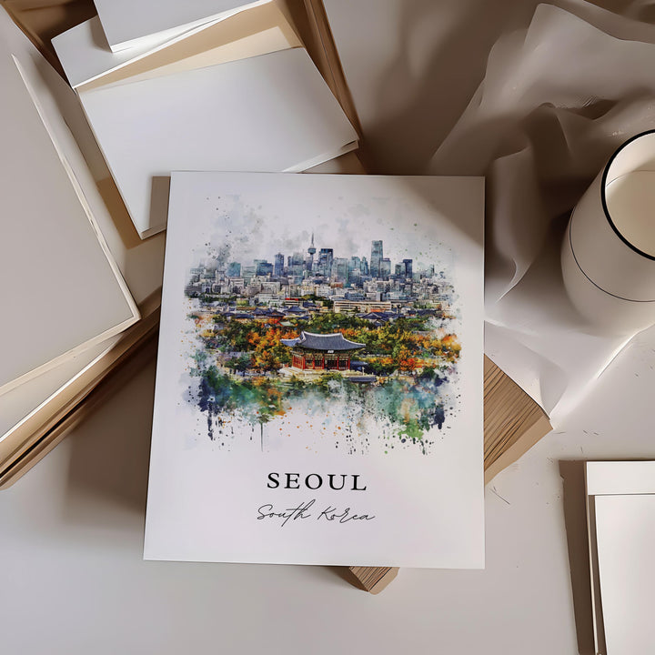 Seoul Wall Art, Seoul Print, Seoul Watercolor Art, Seoul South Korea Gift, Seoul Skyline Print, Travel Poster, Housewarming Gift