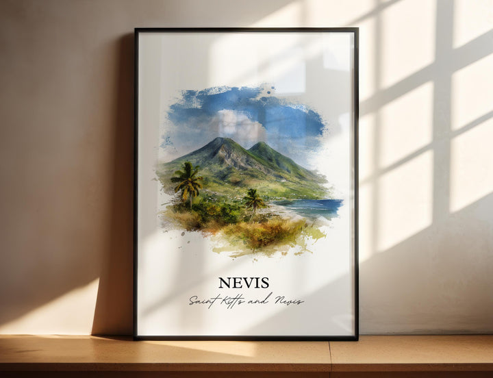 Nevis Wall Art, Nevis Print, St Kitts and Nevis Watercolor Art, Caribbean Gift, Caribbean Travel Print, Travel Poster, Housewarming Gift