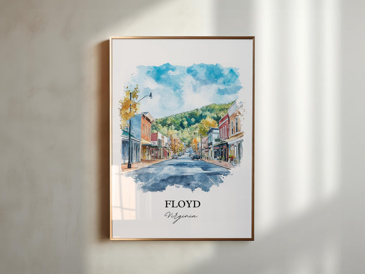 Floyd VA Wall Art, Blue Ridge Virginia Print, Virginia Watercolor Art, Floyd Virginia Gift, Travel Print, Travel Poster, Housewarming Gift