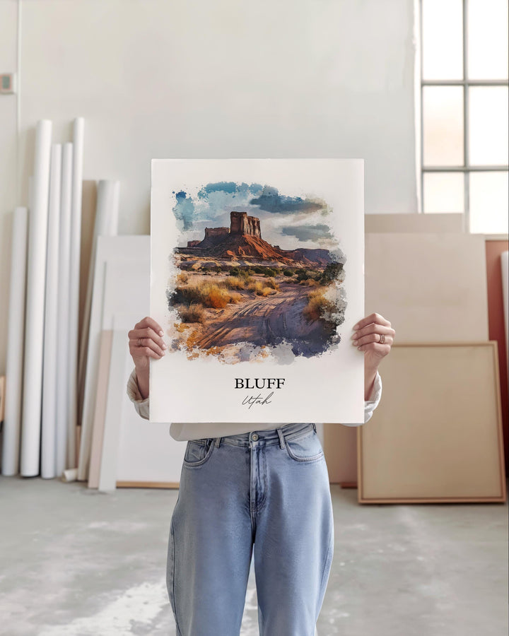 Bluff UT Wall Art, San Juan County Print, Utah Watercolor Art, Bluff Utah Gift, Travel Print, Travel Poster, Housewarming Gift