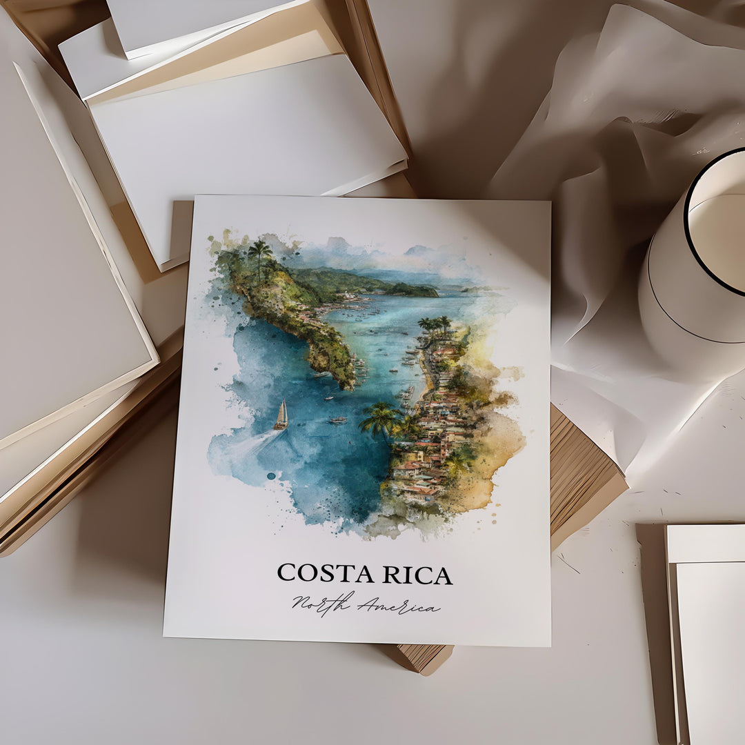 Costa Rica Wall Art, Costa Rica Country Print, Costa Rica Watercolor Art, Costa Rica Gift, Travel Print, Travel Poster, Housewarming Gift