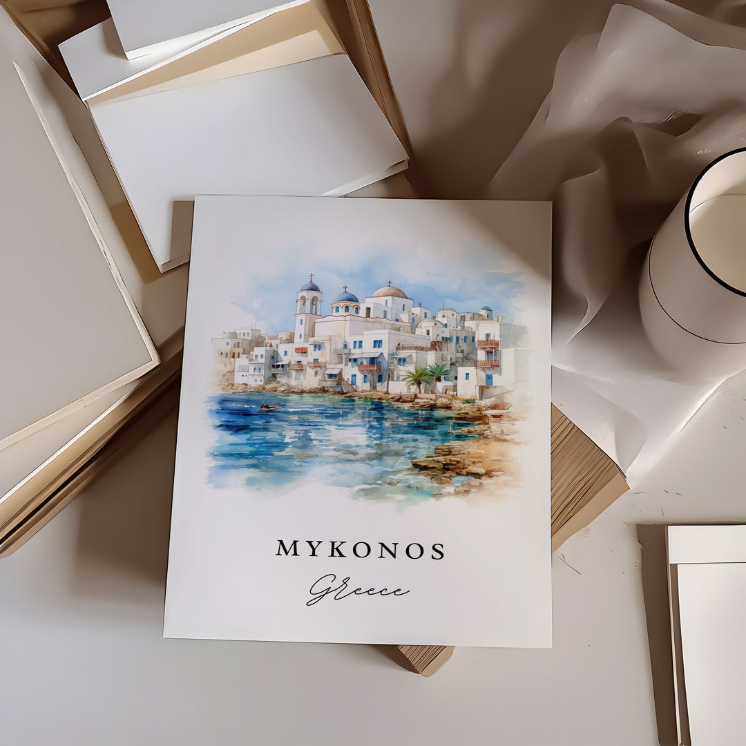 Mykonos Greece wall art - Greece, Mykonos poster, Mykonos Wedding gift, Birthday present, Custom Text, Personalised Gift