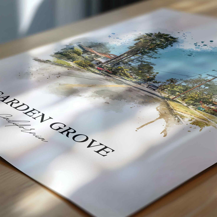 Garden Grove CA Wall Art, Orange County Print, California Watercolor Art, Garden Grove Gift, Travel Print, Travel Poster, Housewarming Gift