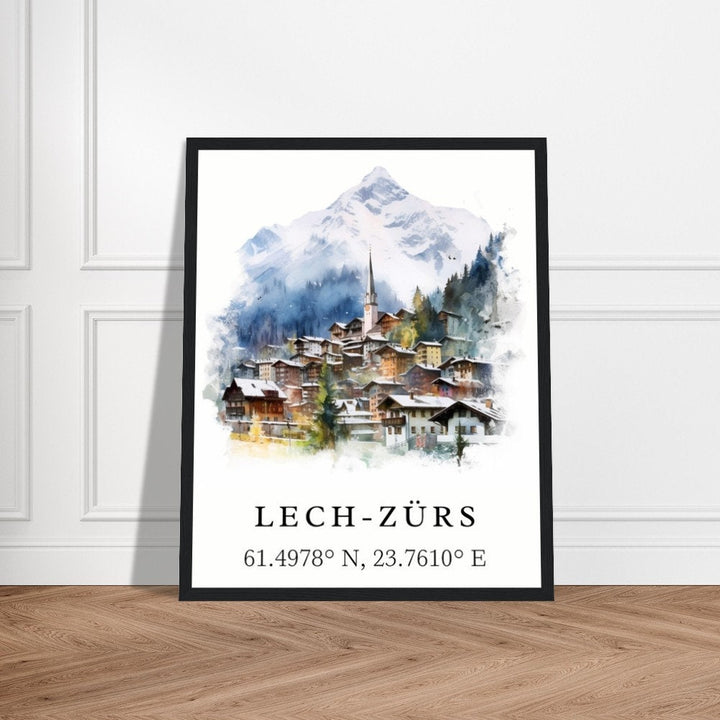 Lech-Zurs traditional travel art - Austria, Lech Zurs poster, Wedding gift, Birthday present, Custom Text, Personalised Gift