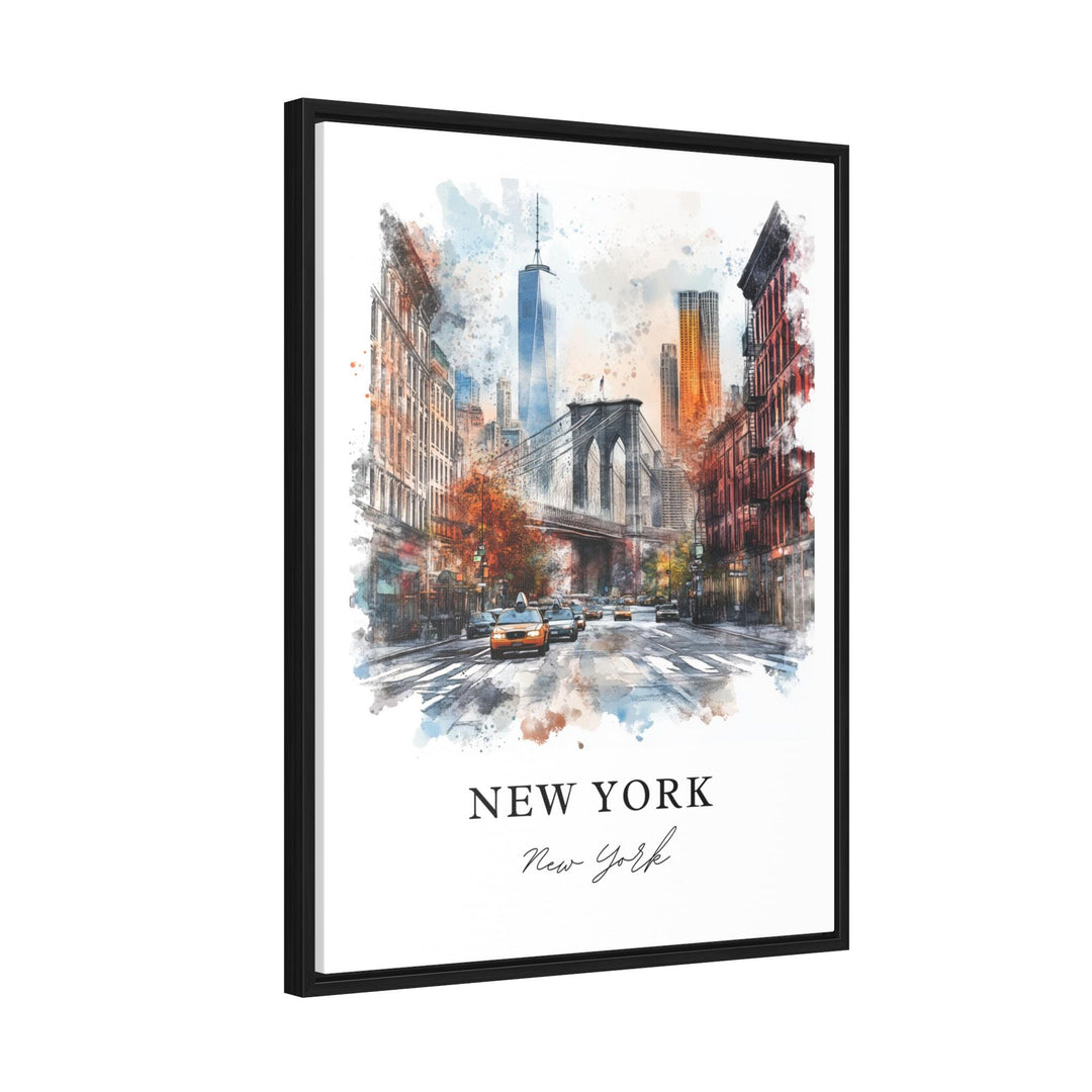 NYC Wall Art, New York City Print, Manhattan Watercolor Art, Brooklyn Bridge Gift, Manhattan Travel Print, Travel Poster, Housewarming Gift