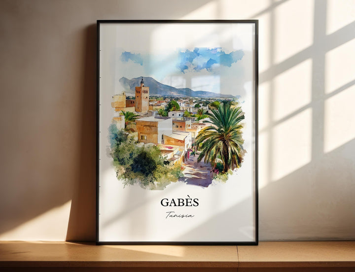 Gabès Tunisia Wall Art, Gabes Tunisia Print, Tunisia Watercolor Art, Kabes Gift, Travel Print, Travel Poster, Housewarming Gift