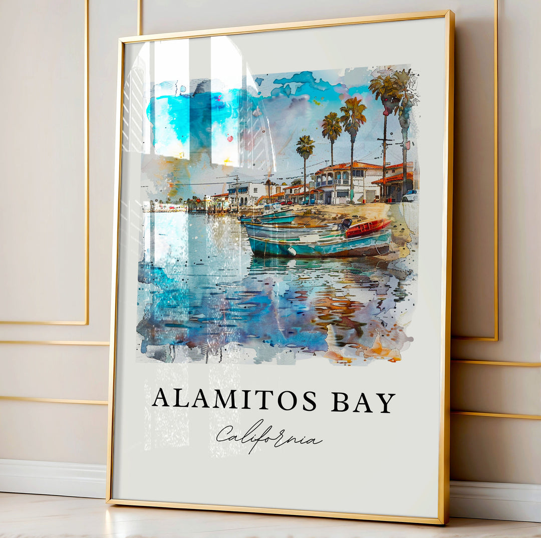 Alamitos Bay Art, Alamitos Bay CA Print, Long Beach Cali Watercolor Art, Alamitos Bay Gift, Travel Poster, Housewarming Gift