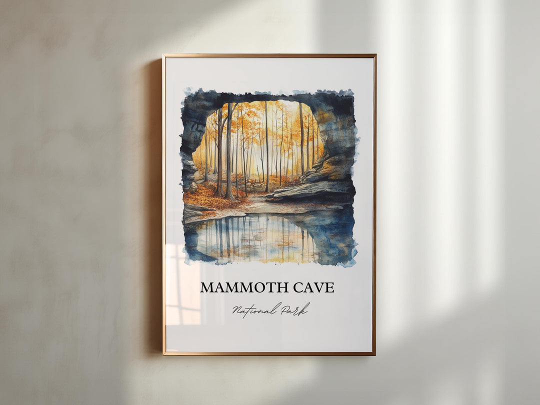 Mammouth Cave Wall Art, Cave City Print, Kentucky Watercolor Art, Mammouth Cave KY Gift, Travel Print, Travel Poster, Housewarming Gift