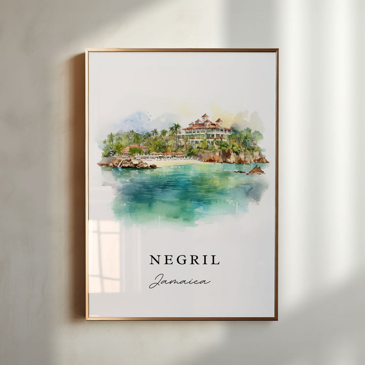 Negril Jamaica wall art - Jamaica, Negril print, Negril Jamaica Seven Mile Beach Jamaica gift, Birthday present, Custom Text, Jamaica Art