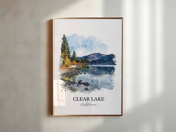 Clear Lake CA Wall Art, Napa County Print, Clear Lake Watercolor Art, Clear Lake Gift, Travel Print, Travel Poster, Housewarming Gift