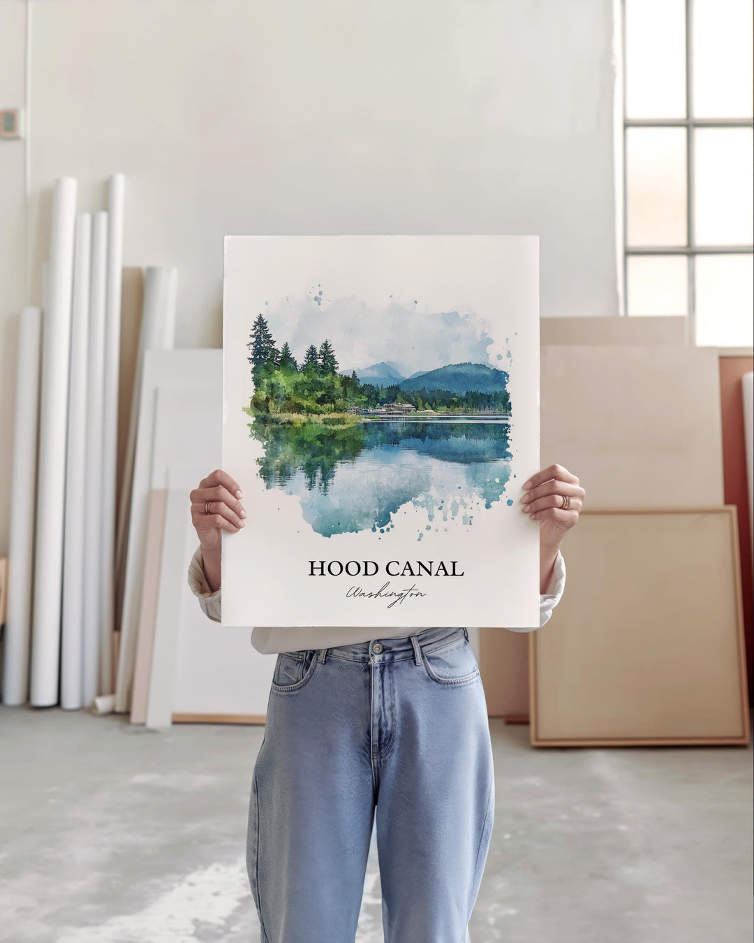 Hood Canal Wall Art, Floating Bridge Print, Hood Canal WA Watercolor Art, Hood Canal WA Gift, Travel Print, Travel Poster, Housewarming Gift