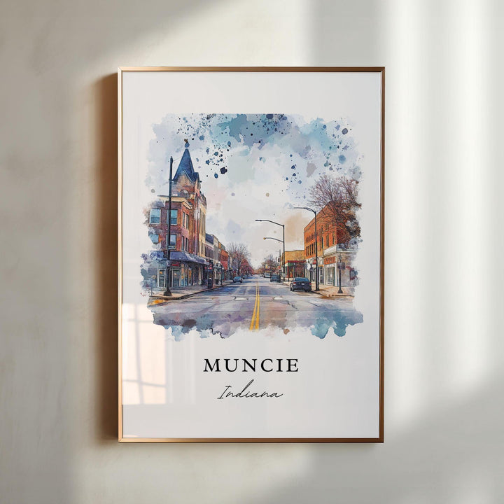 Muncie IN Wall Art, Muncie Indiana Print, Muncie Watercolor Art, Muncie Indiana Gift,