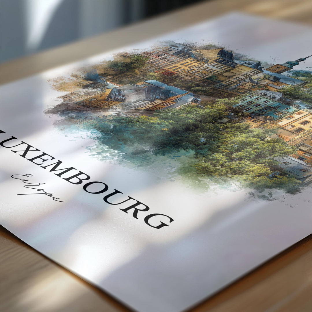 Luxembourg Wall Art, Luxembourg Print, Luxembourg Watercolor Art, Europe Gift, Travel Print, Travel Poster, Housewarming Gift