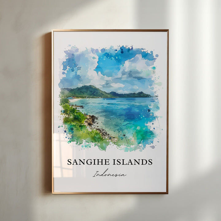 Sangihe Islands Wall Art, Ruang Volcano Print, Sangihe Indonesia Watercolor, Kepulauan Gift,