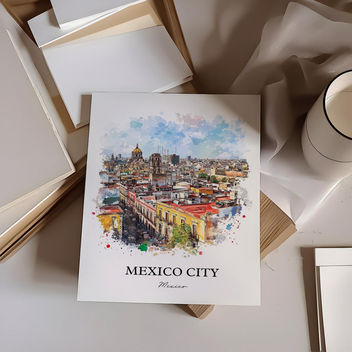 Mexico City Wall Art, Mexico Print, CDMX Watercolor Art, Mexico City Gift, Travel Print, Travel Poster, Housewarming Gift