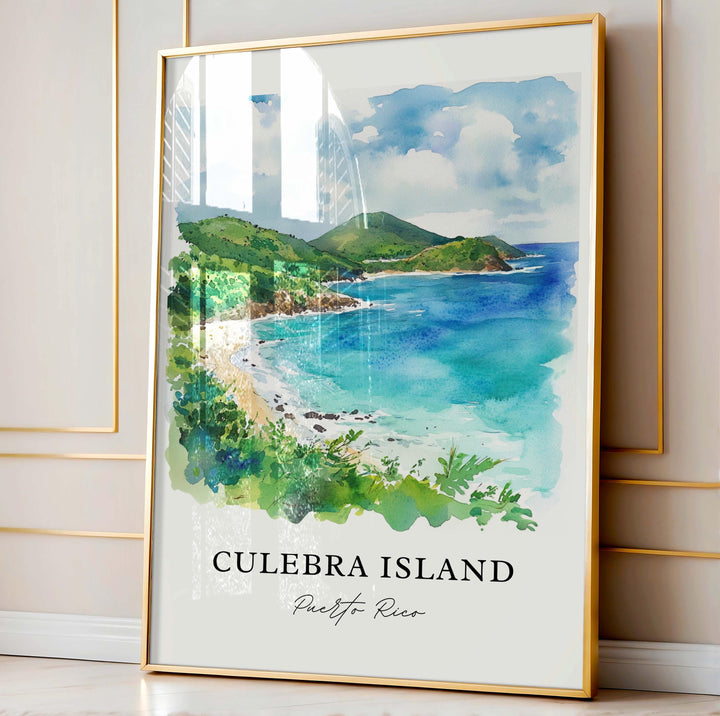 Culebra Island Art, Culebra Island Print, Culebra Island PR Watercolor, Flamenco Beach Gift,