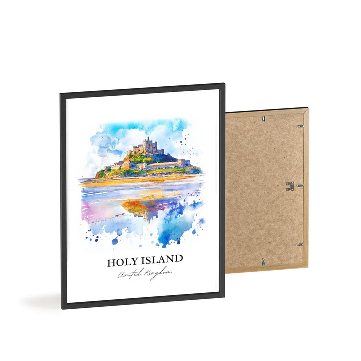 Holy Island Wall Art, Northumberland Print, England Watercolor Art, Holy Island UK Gift, Travel Print, Travel Poster, Housewarming Gift