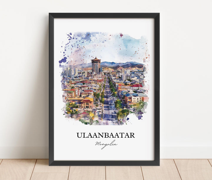 Ulaanbaatar Wall Art, Mongolia Print, Mongolia Watercolor Art, Ulaanbaatar Gift, Travel Print, Travel Poster, Housewarming Gift
