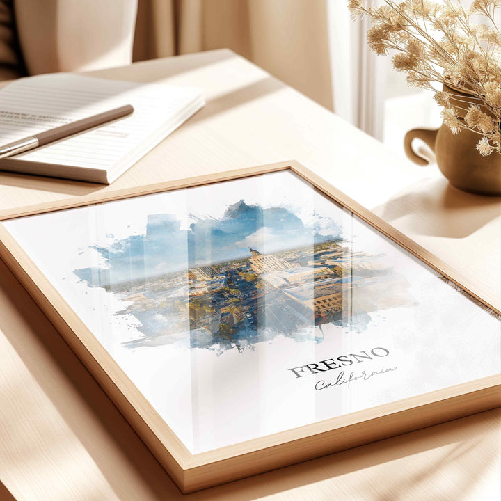 Fresno, California Wall Art, Fresno Print, Fresno Watercolor Art, Fresno California Gift, Travel Print, Travel Poster, Housewarming Gift