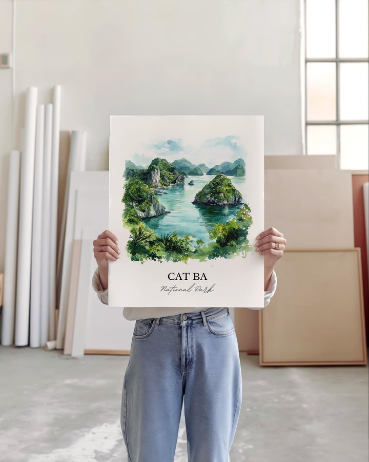 Cat Ba National Park Wall Art, Vietnam Print, Vietnam Watercolor, Cat Ba National Park Gift, Travel Print, Travel Poster, Housewarming Gift