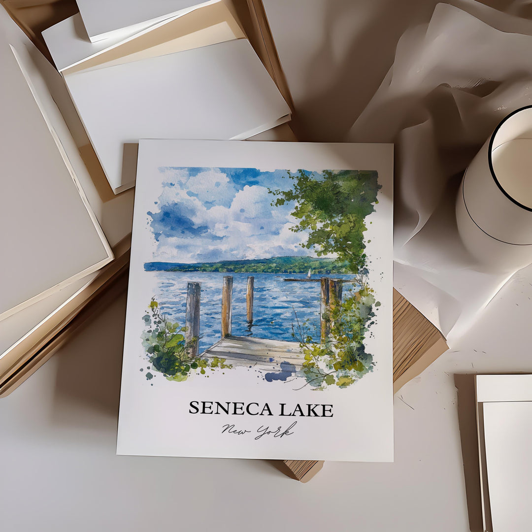 Seneca Lake Wall Art, Finger Lakes Print, Finger Lakes NY Watercolor Art, Seneca Lake Gift, Travel Print, Travel Poster, Housewarming Gift