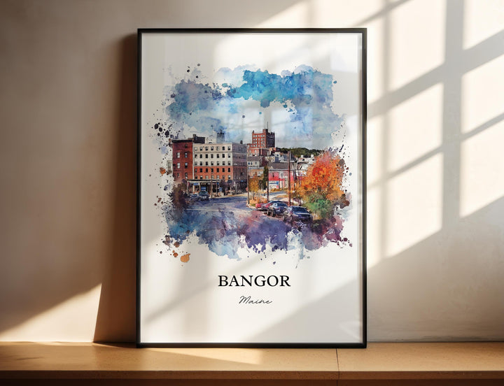 Bangor, Maine, USA – Watercolor Art Print