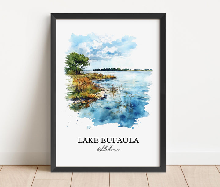Lake Eufaula Wall Art, Eufaula Print, Oklahoma Watercolor Art, Lake Eufaula OK Gift, Travel Print, Travel Poster, Housewarming Gift
