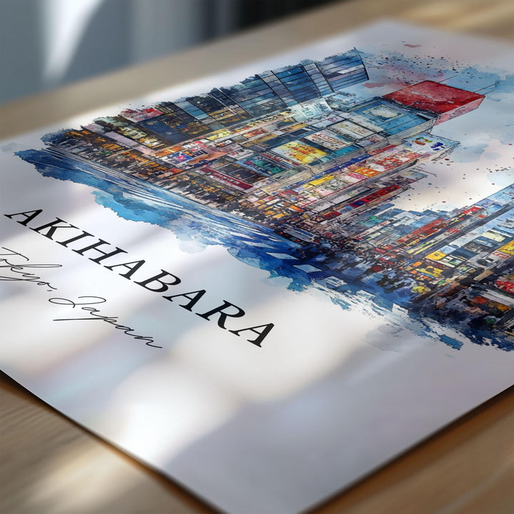 Akihabara Wall Art, Tokyo Japan Print, Akihabara Watercolor Art, Tokyo Gift, Travel Print, Travel Poster, Housewarming Gift