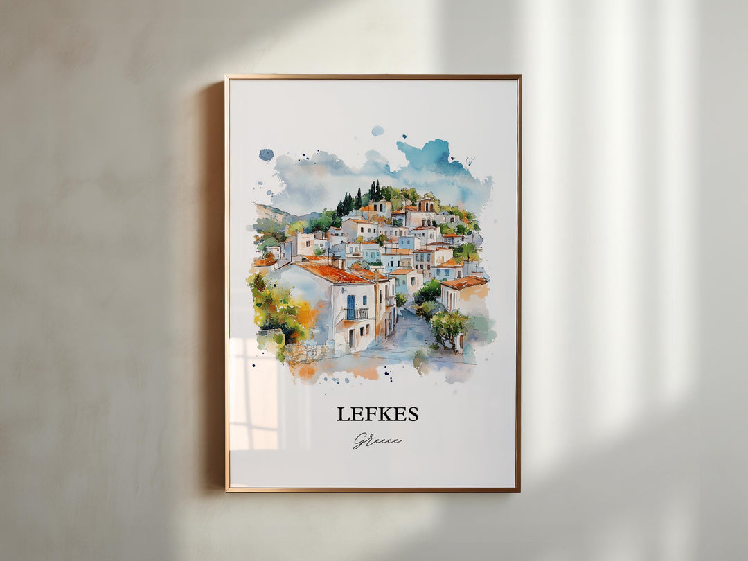 Lefkés Greece Wall Art, Paros Print, Paros Greece Watercolor Art, Lefkes Greece Gift, Travel Print, Travel Poster, Housewarming Gift