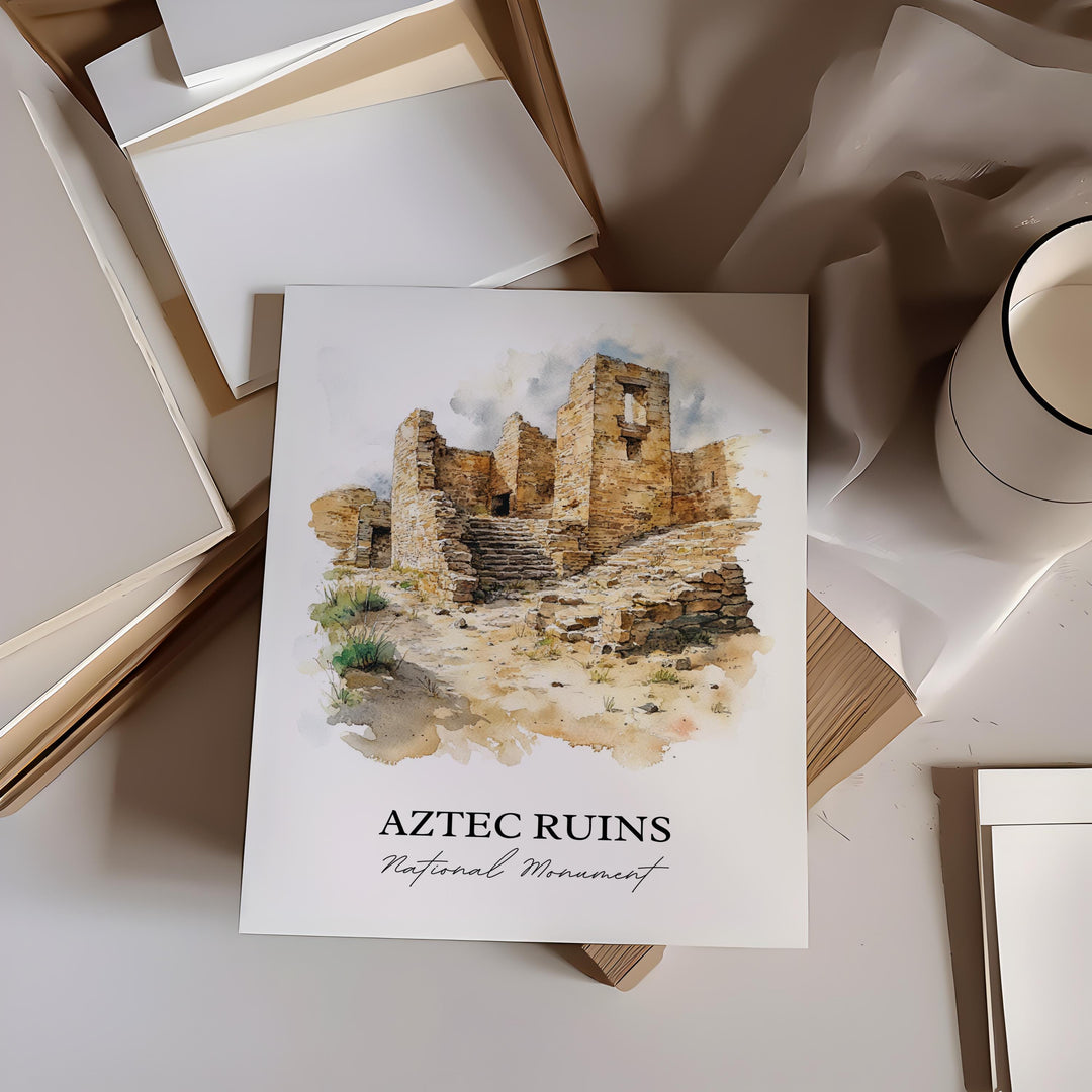 Aztec Ruins National Monument Wall Art, New Mexico Print, NM Watercolor, Aztec Ruins NM Gift, Travel Print, Travel Poster, Housewarming Gift