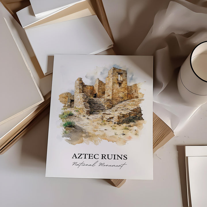 Aztec Ruins National Monument Wall Art, New Mexico Print, NM Watercolor, Aztec Ruins NM Gift, Travel Print, Travel Poster, Housewarming Gift