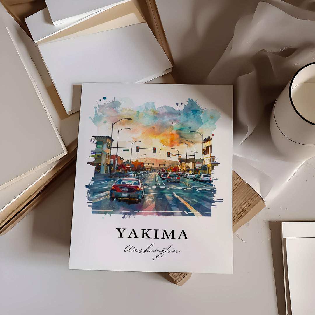 Yakima WA Wall Art, Yakima Print, Yakima Valley Watercolor Art, Yakima Washington Gift,