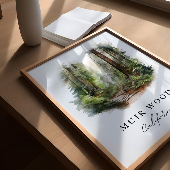 Muir Woods wall art - California, Muir Woods poster print, Wedding gift, Birthday present, Custom Text, Perfect Gift