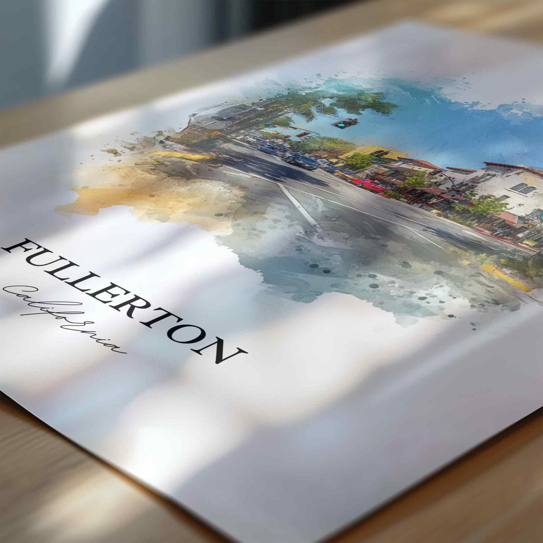 Fullerton, California Wall Art, Fullerton Print, Fullerton Watercolor Art, Orange County Gift, Travel Print, Travel Poster, Housewarming Gift