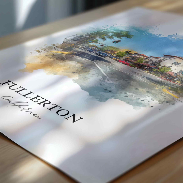 Fullerton, California Wall Art, Fullerton Print, Fullerton Watercolor Art, Orange County Gift, Travel Print, Travel Poster, Housewarming Gift