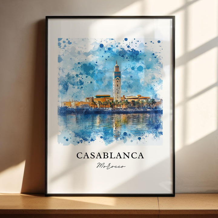 Casablanca Wall Art, Casablanca Print, Casablanca Watercolor Art, Hassan II Mosque Gift, Travel Print, Travel Poster, Housewarming Gift