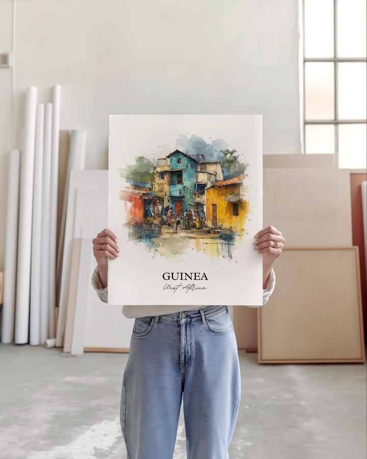 Guinea Wall Art, West Africa Print, Guinea Watercolor Art, Guinea Gift, Travel Print, Travel Poster, Housewarming Gift
