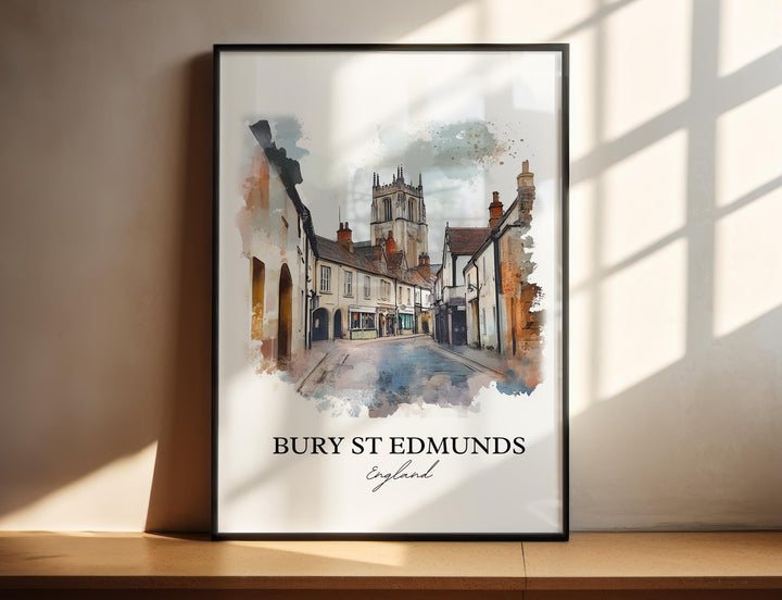 Bury St Edmunds Wall Art, West Suffolk Print, England Watercolor Art, Bury England Gift, Travel Print, Travel Poster, Housewarming Gift