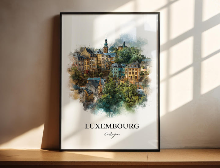 Luxembourg Wall Art, Luxembourg Print, Luxembourg Watercolor Art, Europe Gift, Travel Print, Travel Poster, Housewarming Gift