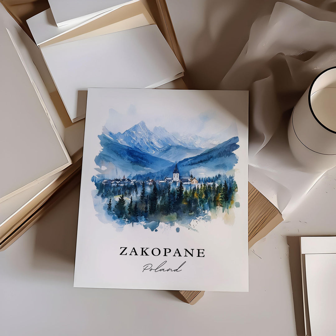 Zakopane Wall Art, Zakopane Poland Print, Tatras Mountains Watercolor Art, Zakopane Gift,