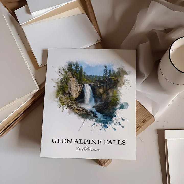 Glen Alpine Falls Wall Art, Lake Tahoe Print, California Watercolor, Glen Alpine Falls Gift, Travel Print, Travel Poster, Housewarming Gift