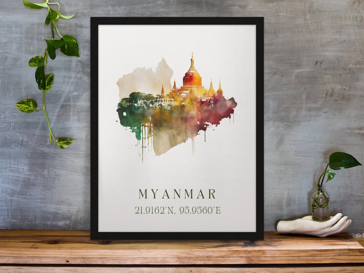 Myanmar traditional travel art - Myanmar poster, Wedding gift, Birthday present, Custom Text, Personalised Gift