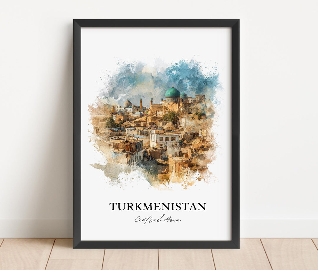 Turkmenistan Wall Art, Turkmenistan Print, Asia Watercolor Art, Turkmenistan Country Gift, Travel Print, Travel Poster, Housewarming Gift