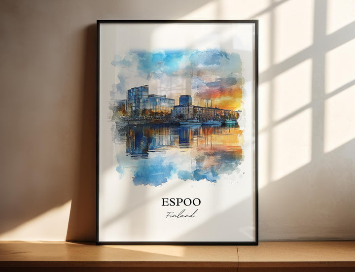 Espoo Wall Art, Espoo Print, Finland Watercolor Art, Espoo Finland Gift, Travel Print, Travel Poster, Housewarming Gift