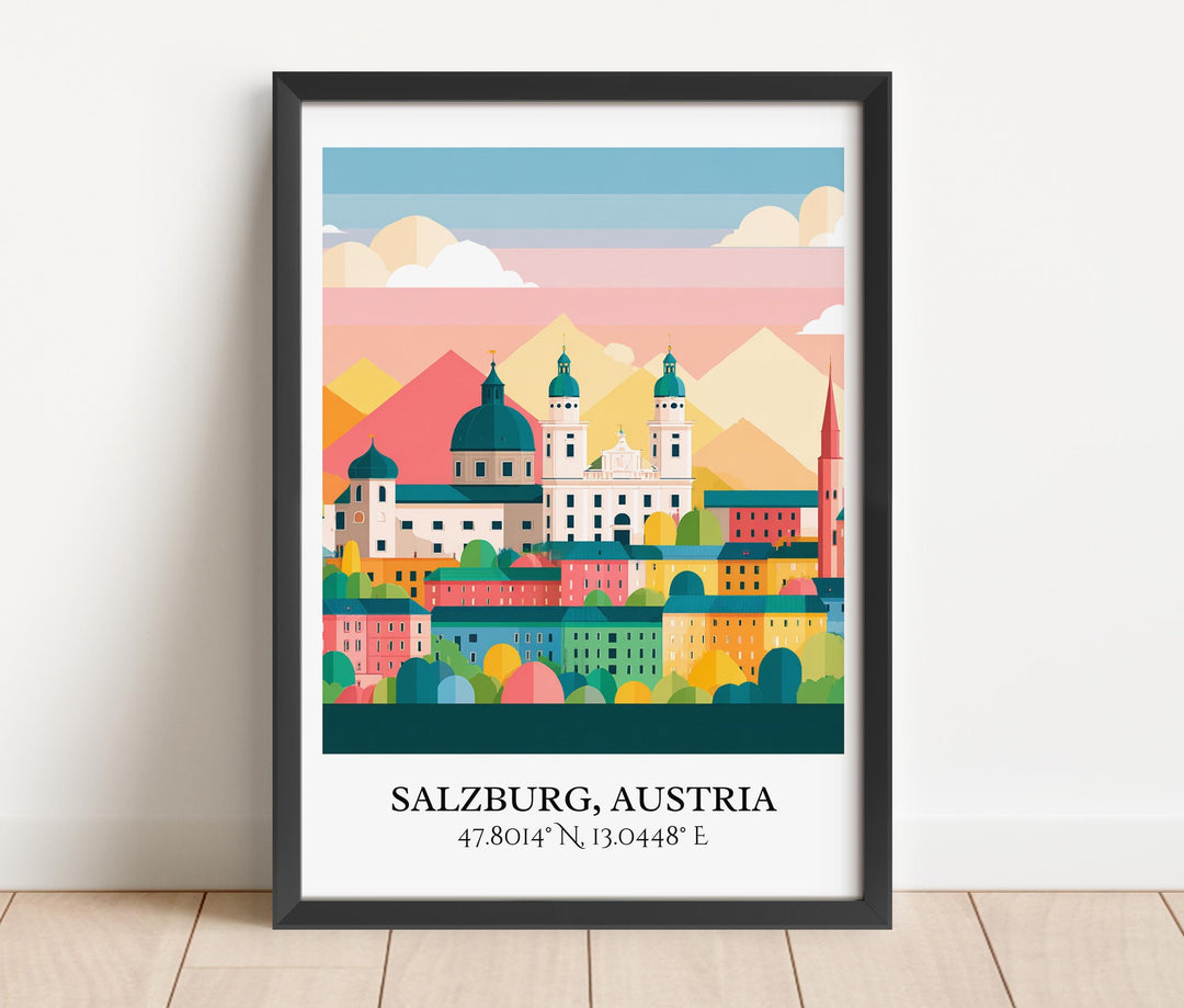 Salzburg Austria Art, Salzburg Retro Travel Art, Salzburg Home Decor, Austria Gift, Austria Travel Art, Travel Prints, Housewarming Gift